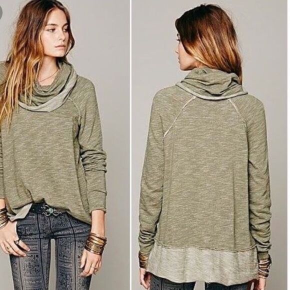 Free People Beach Moss Green Cowl Neck Pullover Size XS/S - Picture 1 of 11